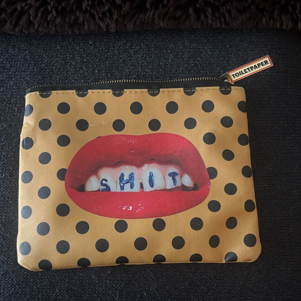 Seletti Toiletpaper Polka Dot Pouch with Red Lips Design